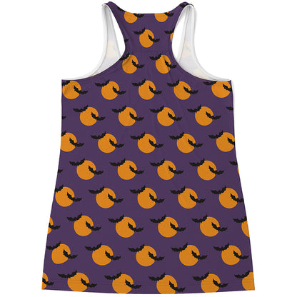 Halloween Bat And Moon Pattern Print Women's Racerback Tank Top