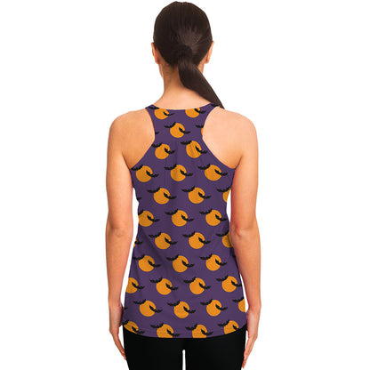 Halloween Bat And Moon Pattern Print Women's Racerback Tank Top