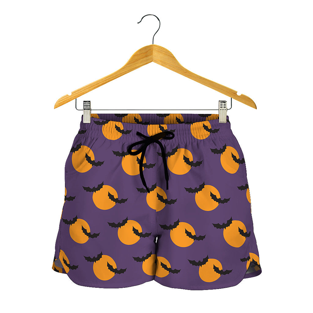 Halloween Bat And Moon Pattern Print Women's Shorts