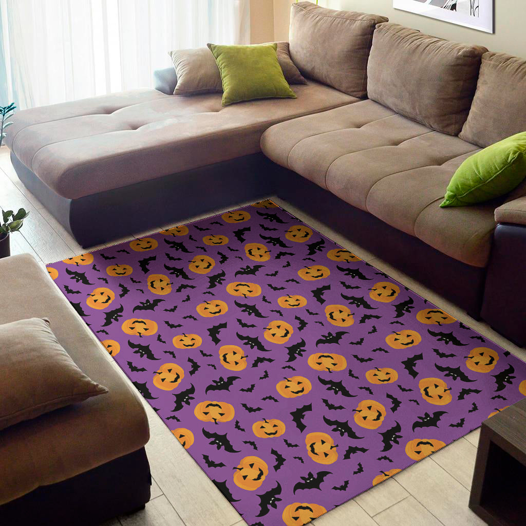 Halloween Bat And Pumpkin Pattern Print Area Rug