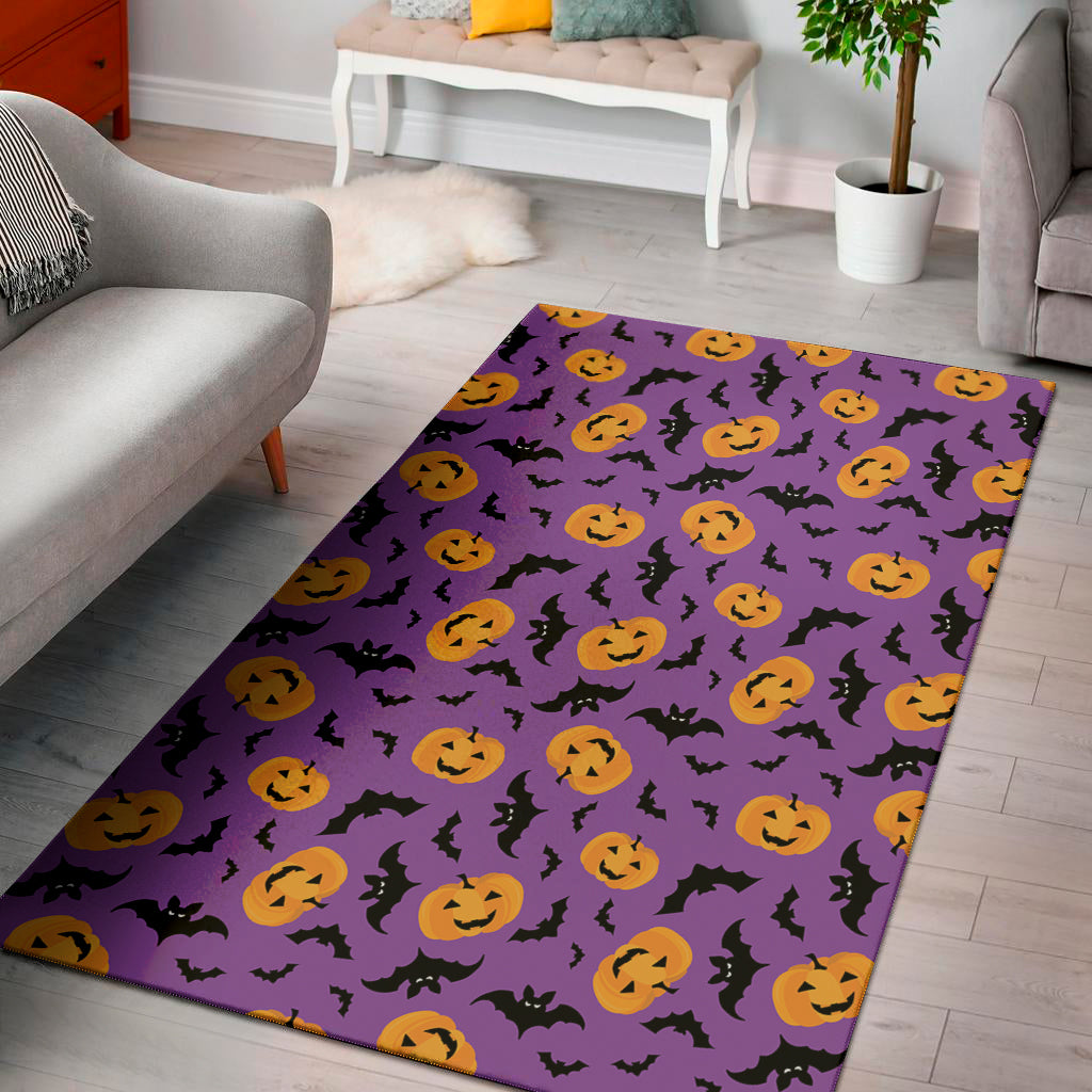 Halloween Bat And Pumpkin Pattern Print Area Rug