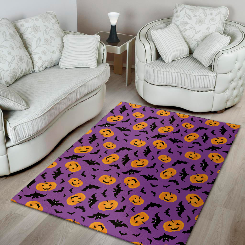 Halloween Bat And Pumpkin Pattern Print Area Rug