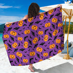Halloween Bat And Pumpkin Pattern Print Beach Sarong Wrap
