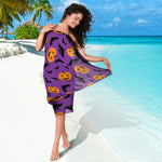 Halloween Bat And Pumpkin Pattern Print Beach Sarong Wrap