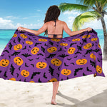 Halloween Bat And Pumpkin Pattern Print Beach Sarong Wrap