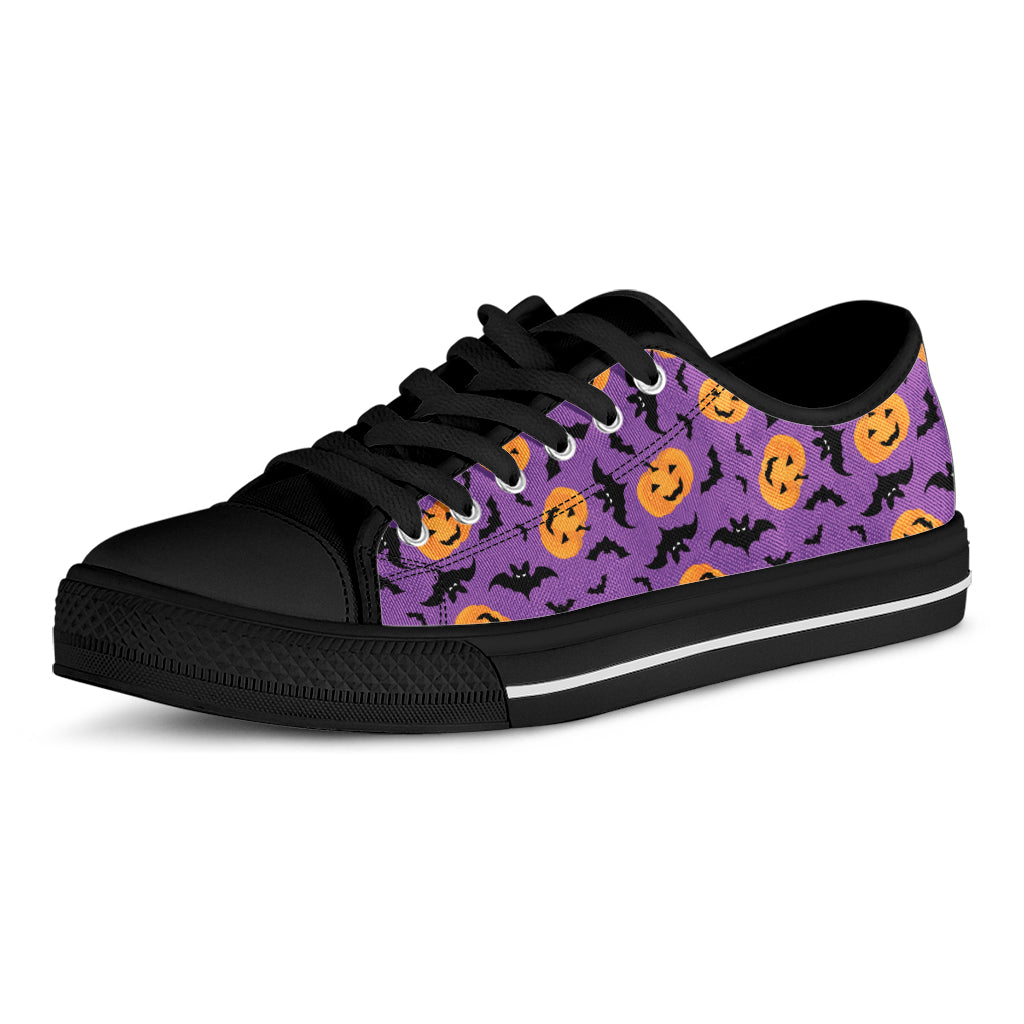 Halloween Bat And Pumpkin Pattern Print Black Low Top Shoes