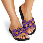 Halloween Bat And Pumpkin Pattern Print Black Slide Sandals