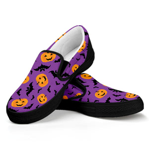 Halloween Bat And Pumpkin Pattern Print Black Slip On Shoes