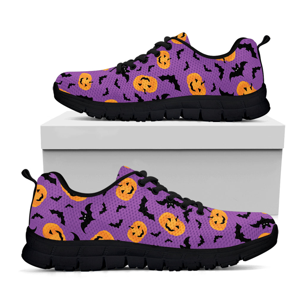 Halloween Bat And Pumpkin Pattern Print Black Sneakers