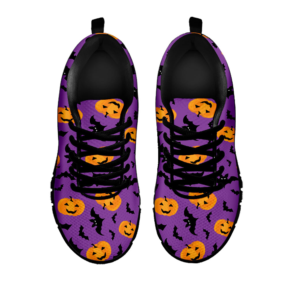 Halloween Bat And Pumpkin Pattern Print Black Sneakers