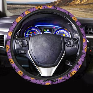 Halloween Bat And Pumpkin Pattern Print Car Steering Wheel Cover