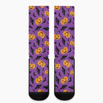 Halloween Bat And Pumpkin Pattern Print Crew Socks