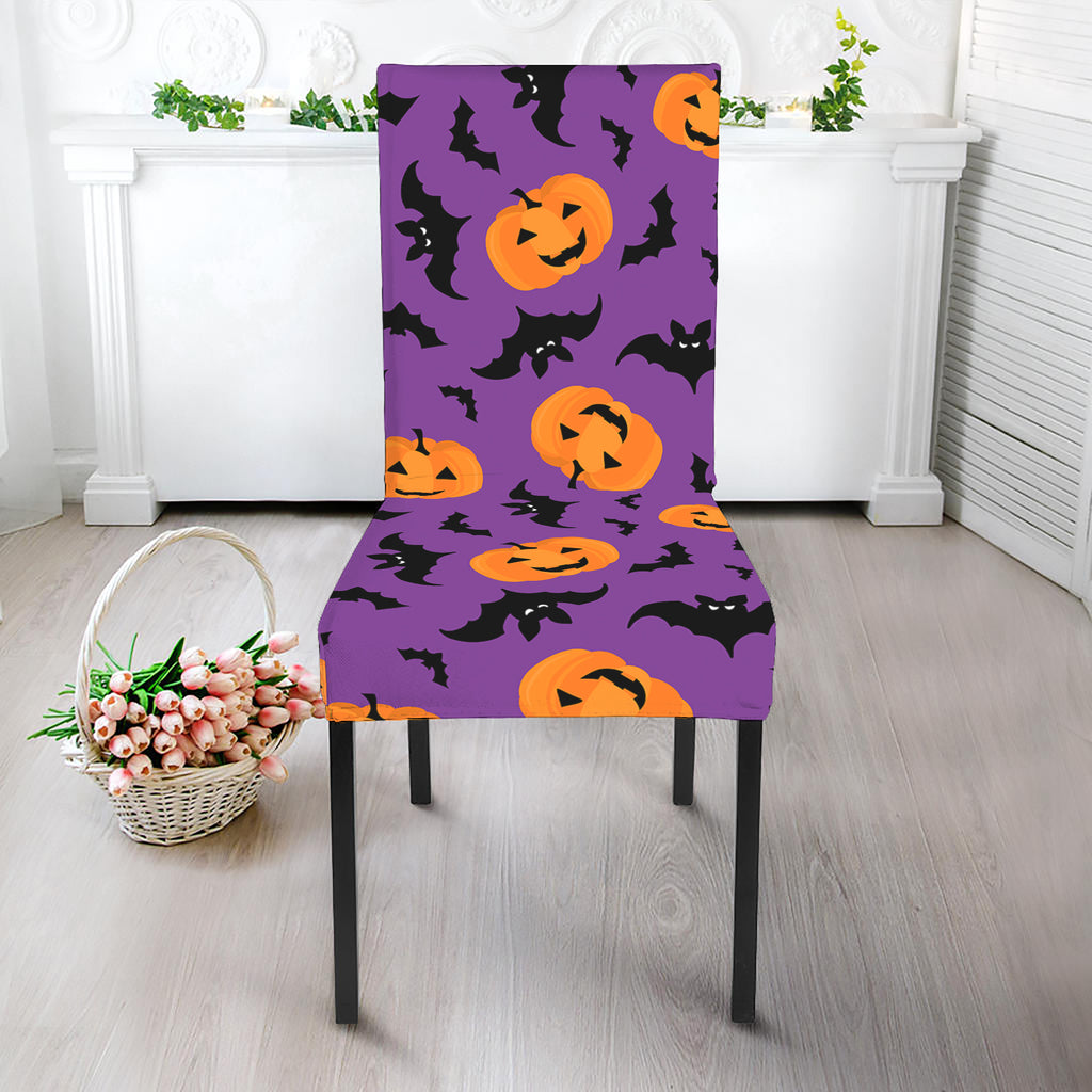 Halloween Bat And Pumpkin Pattern Print Dining Chair Slipcover