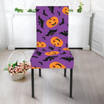 Halloween Bat And Pumpkin Pattern Print Dining Chair Slipcover