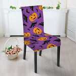 Halloween Bat And Pumpkin Pattern Print Dining Chair Slipcover