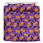 Halloween Bat And Pumpkin Pattern Print Duvet Cover Bedding Set