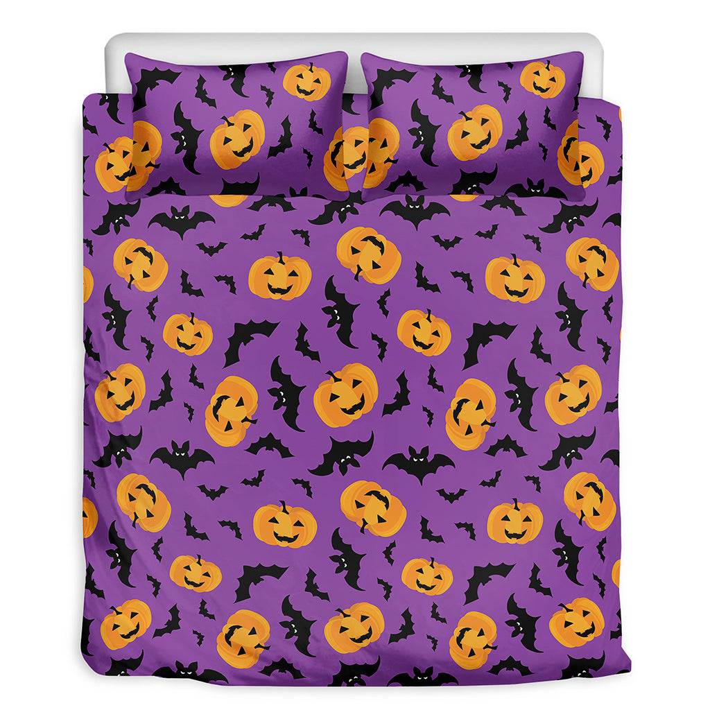 Halloween Bat And Pumpkin Pattern Print Duvet Cover Bedding Set