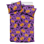 Halloween Bat And Pumpkin Pattern Print Duvet Cover Bedding Set