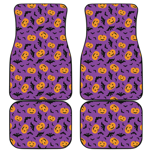 Halloween Bat And Pumpkin Pattern Print Front and Back Car Floor Mats