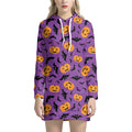 Halloween Bat And Pumpkin Pattern Print Pullover Hoodie Dress