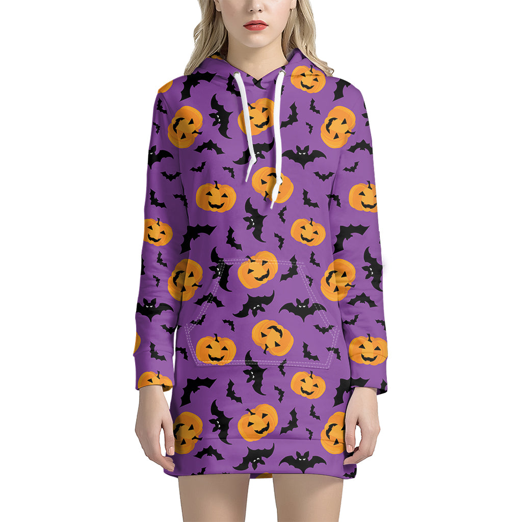 Halloween Bat And Pumpkin Pattern Print Hoodie Dress