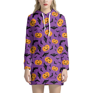 Halloween Bat And Pumpkin Pattern Print Hoodie Dress