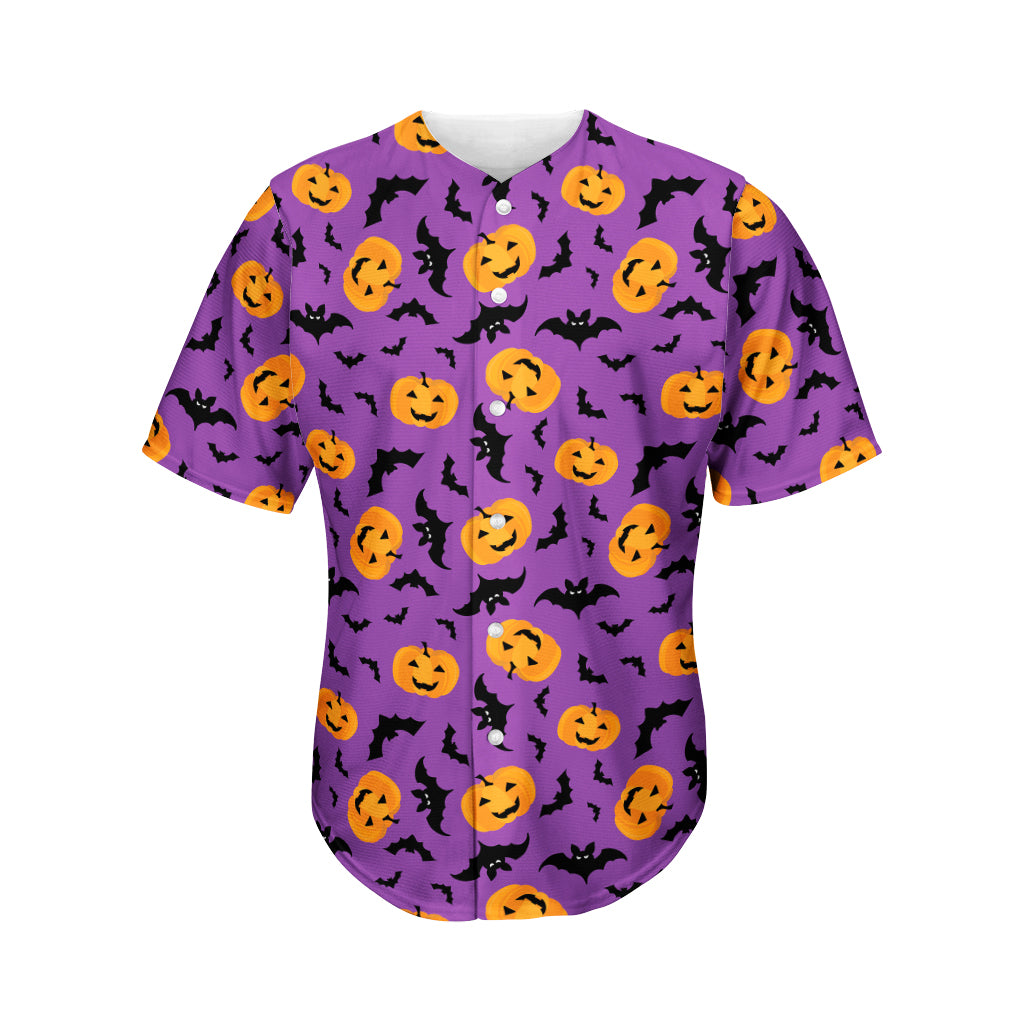 Halloween Bat And Pumpkin Pattern Print Men's Baseball Jersey