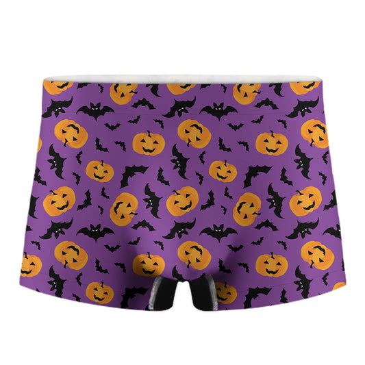 Halloween Bat And Pumpkin Pattern Print Men's Boxer Briefs