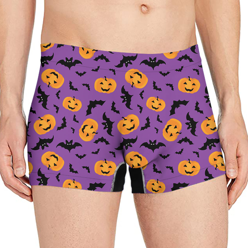 Halloween Bat And Pumpkin Pattern Print Men's Boxer Briefs