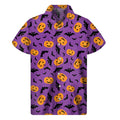 Halloween Bat And Pumpkin Pattern Print Men's Short Sleeve Shirt
