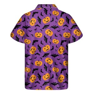 Halloween Bat And Pumpkin Pattern Print Men's Short Sleeve Shirt