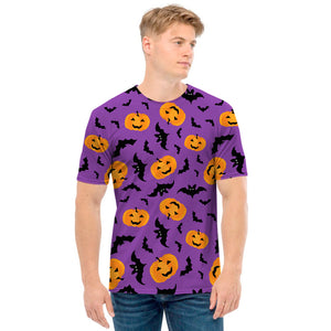 Halloween Bat And Pumpkin Pattern Print Men's T-Shirt