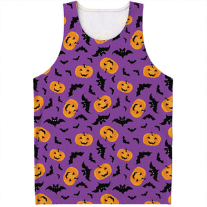 Halloween Bat And Pumpkin Pattern Print Men's Tank Top