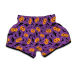 Halloween Bat And Pumpkin Pattern Print Muay Thai Boxing Shorts