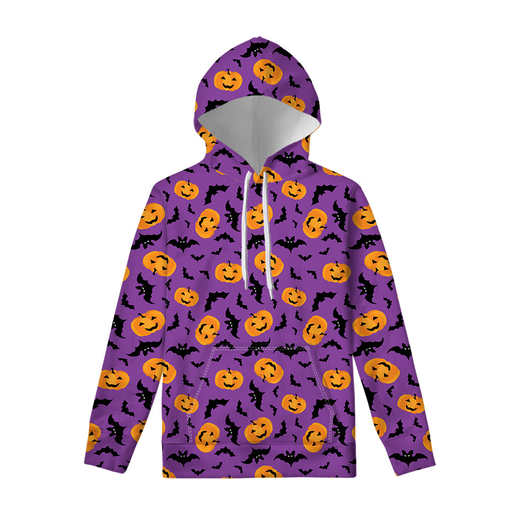 Halloween Bat And Pumpkin Pattern Print Pullover Hoodie