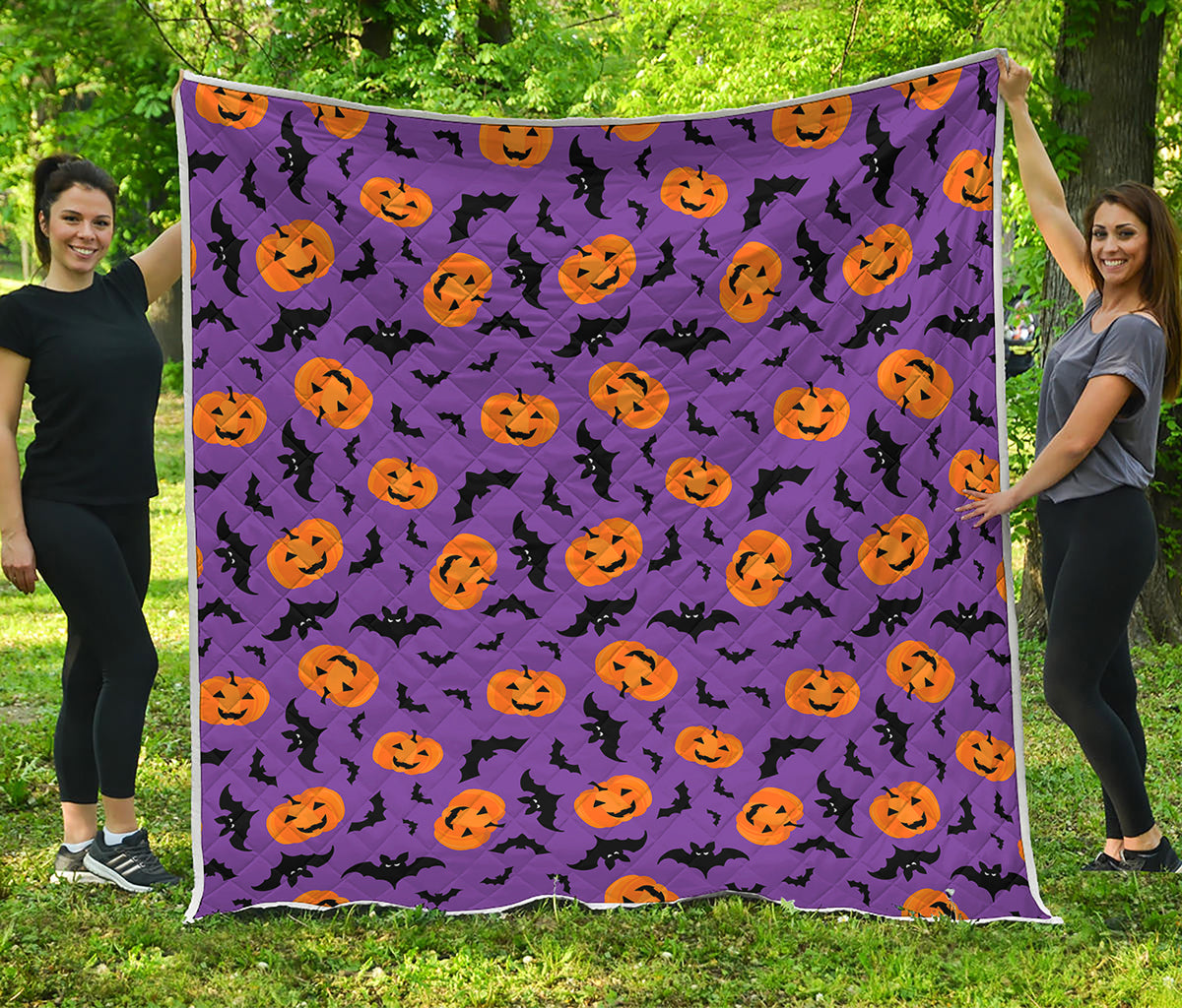 Halloween Bat And Pumpkin Pattern Print Quilt