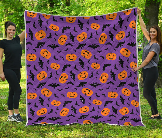 Halloween Bat And Pumpkin Pattern Print Quilt