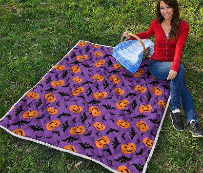 Halloween Bat And Pumpkin Pattern Print Quilt