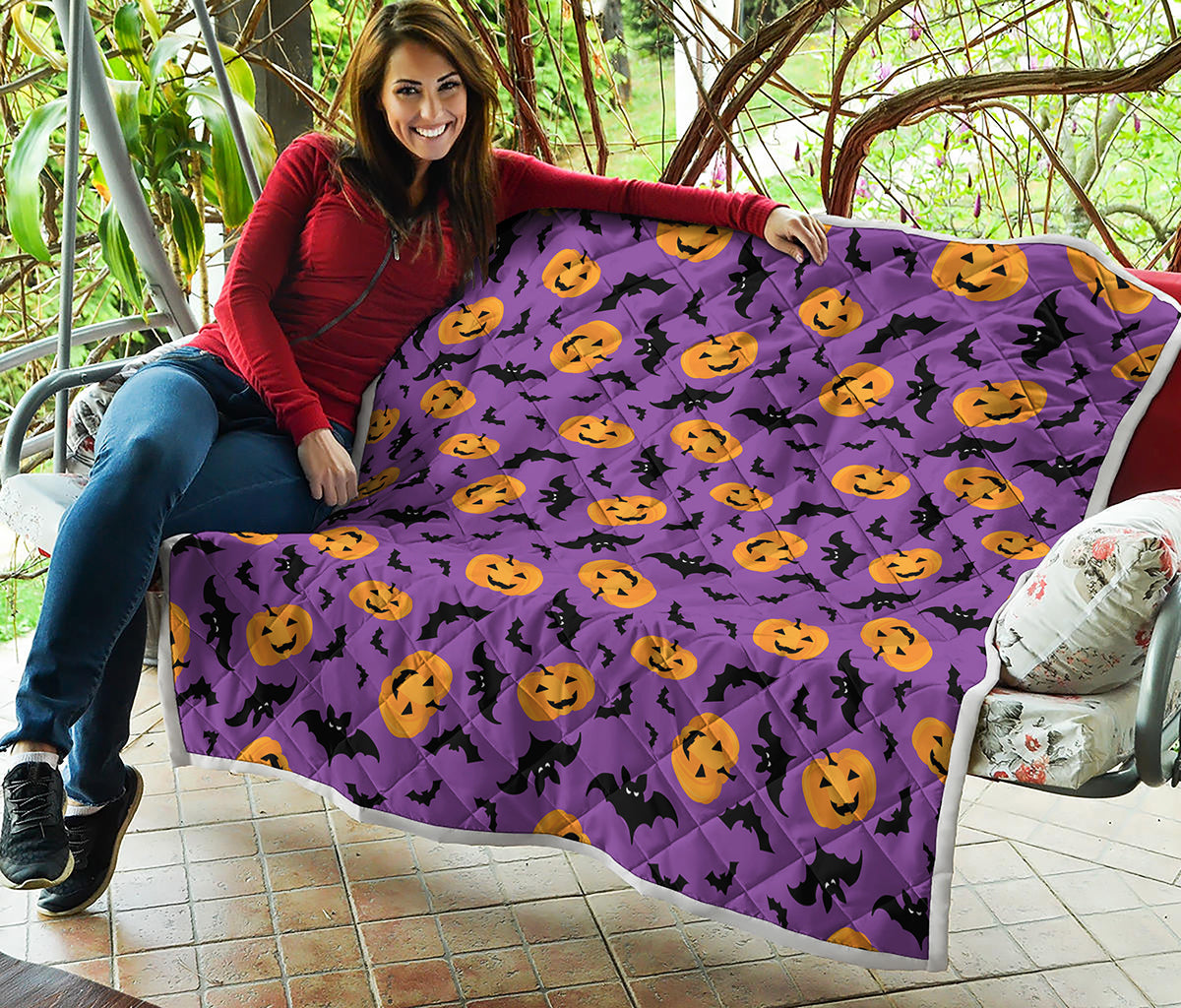 Halloween Bat And Pumpkin Pattern Print Quilt