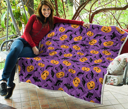 Halloween Bat And Pumpkin Pattern Print Quilt