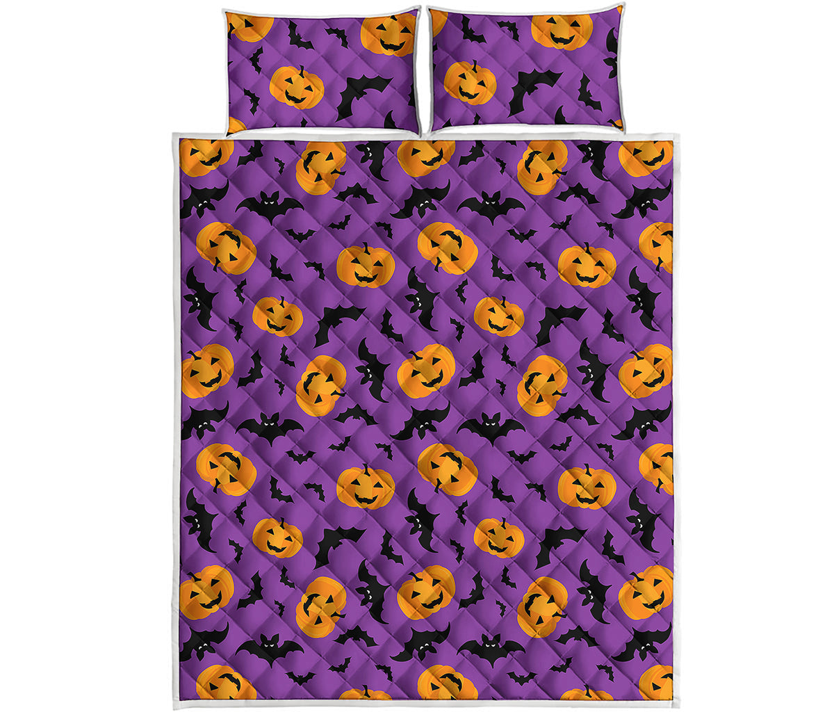 Halloween Bat And Pumpkin Pattern Print Quilt Bed Set