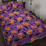 Halloween Bat And Pumpkin Pattern Print Quilt Bed Set