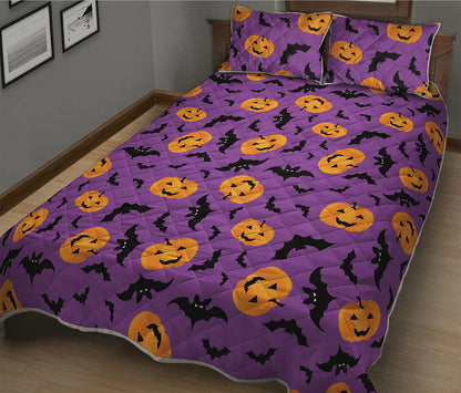 Halloween Bat And Pumpkin Pattern Print Quilt Bed Set
