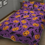 Halloween Bat And Pumpkin Pattern Print Quilt Bed Set