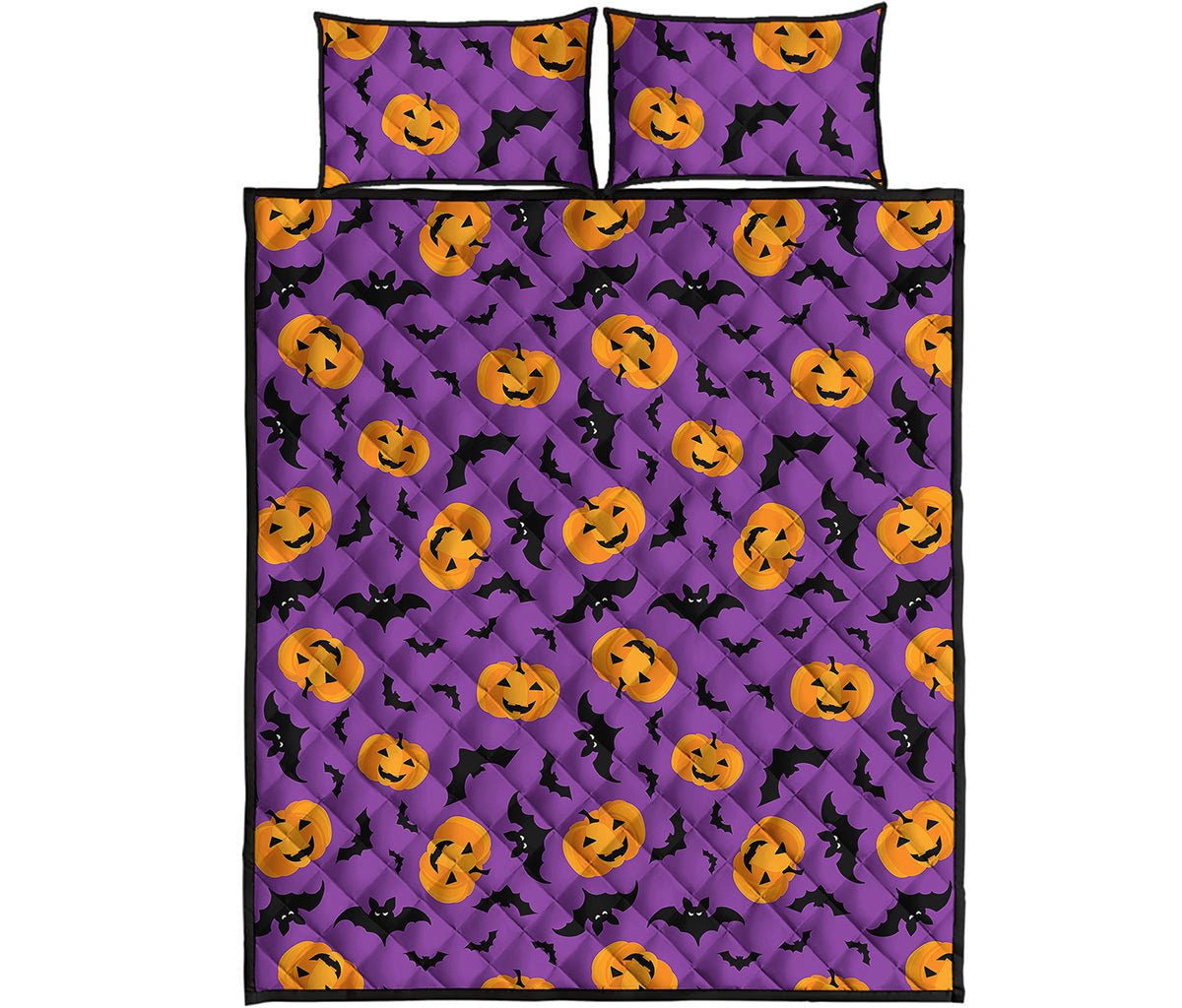 Halloween Bat And Pumpkin Pattern Print Quilt Bed Set