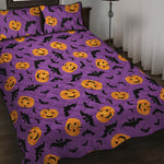 Halloween Bat And Pumpkin Pattern Print Quilt Bed Set