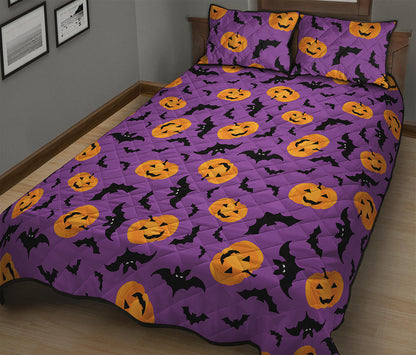 Halloween Bat And Pumpkin Pattern Print Quilt Bed Set