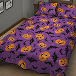 Halloween Bat And Pumpkin Pattern Print Quilt Bed Set