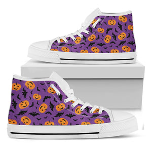 Halloween Bat And Pumpkin Pattern Print White High Top Shoes