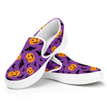 Halloween Bat And Pumpkin Pattern Print White Slip On Shoes